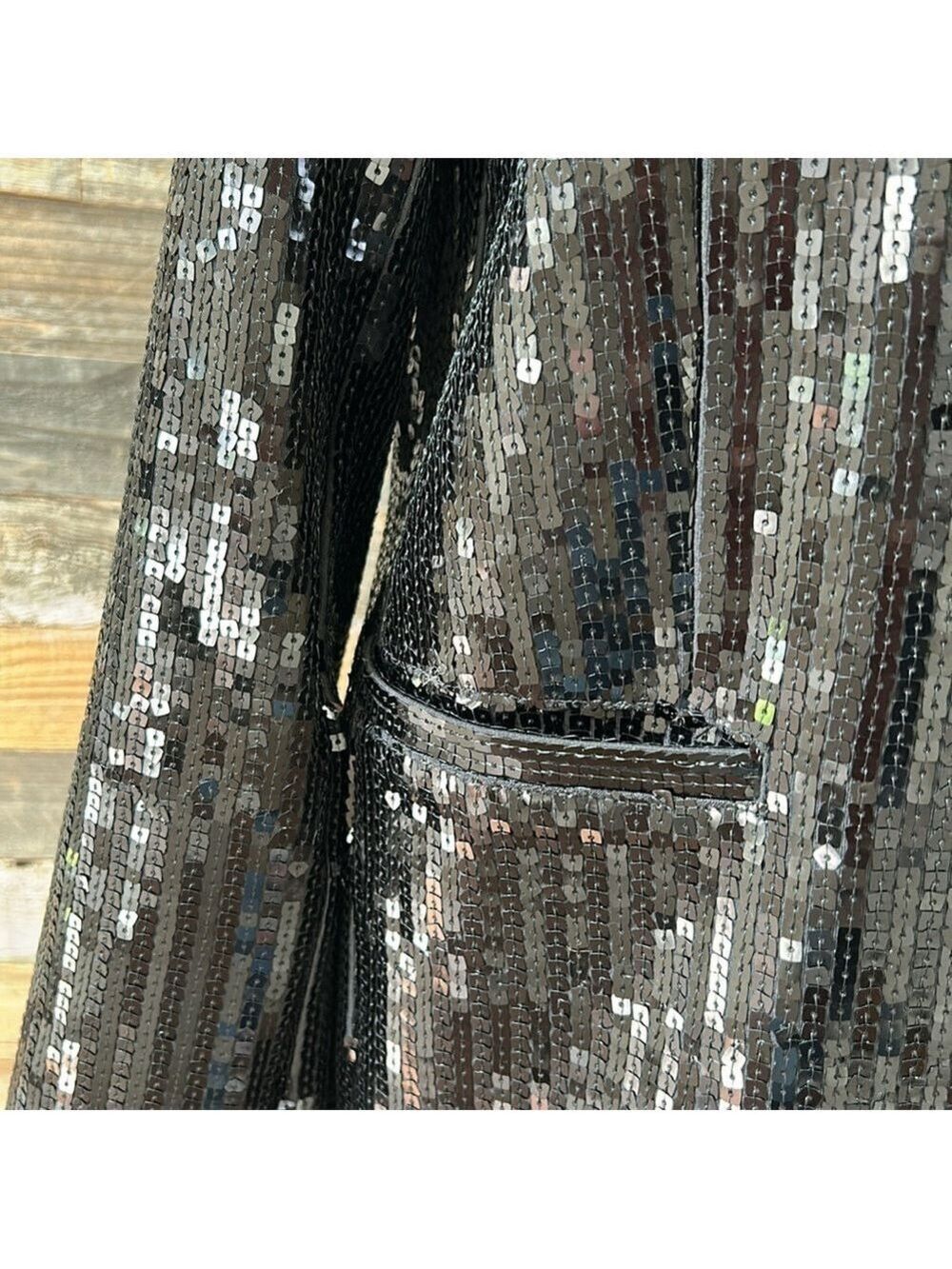 NWT Susana Monaco Black Sequin Blazer Front Snap Size Small - Picture 5 of 13